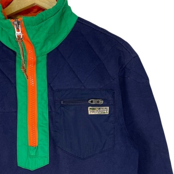 Polo Ralph Lauren 90's Men's Blue, Orange Quarter Zip with Green Accents - Picture 4 of 6